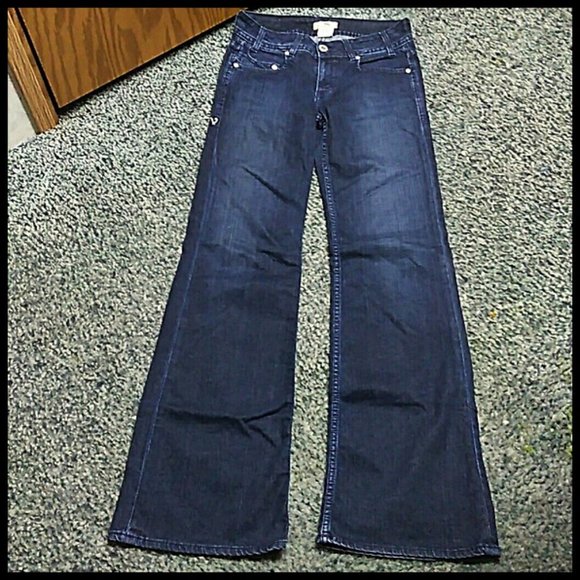 Denim of Virtue Jeans Low-Rise Dark Wash Flare 28 - Picture 3 of 7